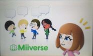 Pavel in a Miiverse artwork with Xiaojian, Skip, Laura, and an unknown Mii character.