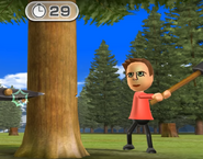 Barbara participating in Timber Topple in Wii Party
