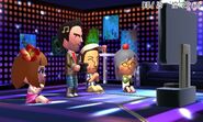 Millie (Beta Version), Guillermo, and Mitsu in Tomodachi Life, with Angel (Dance Central).