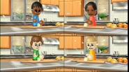 Maria, Pierre, and Silke participating in Chop Chops in Wii Party