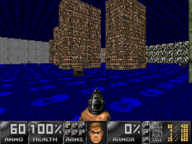 Renderizado en Vanilla Doom de columnas tutti-frutti, al parecer intencionales, en MAP01 de R.WAD en Maximum Doom.