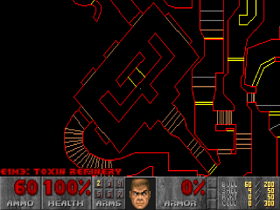 Una sala rectangular de  aparece distorsionada en el Automapa.