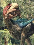 Gastornis with a Propalaeotherium in its beak.