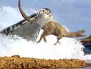 Eusteptospondylus being attacked by a Liopleurodon