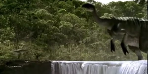 Plateosaurus scaring away a Coelophysis