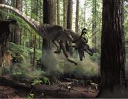 Ornitholestes attacks one of the baby Allosaurus.