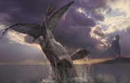 Tylosaurus attacking a Pteranodon