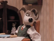 Gromit getting hit in the face with jam.