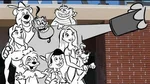 In a deleted scene of Once Upon a Studio, Genie and his new friends, Tramp, Tarzan, Rapunzel, Gurgi, Little John, Pinocchio, and Cheshire Cat take a group selfie.