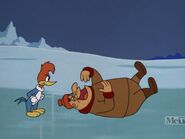 Woody is annoyed at "Bring 'em Back Alive" Clive in Chilly Chums