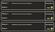 Image of the missions tab when accessed from the server selection menu; active missions aren't shown.