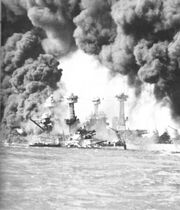 Burning ships at Pearl Harbor