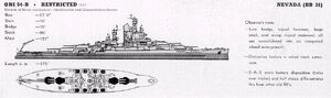 A line drawing of a Nevada class battleship.
