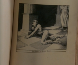 A picture in Myka's replica of the Lost Folio, depicting the death of Julius Ceasar