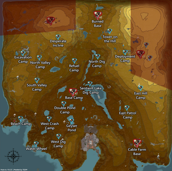 The location of the lure spawns. Red area indicates the furthest lures possible from Eidolon Teralyst spawns.