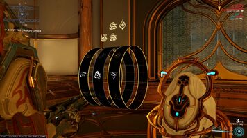 An Orokin hacking console with the pairs of symbols found placed above the "rings".