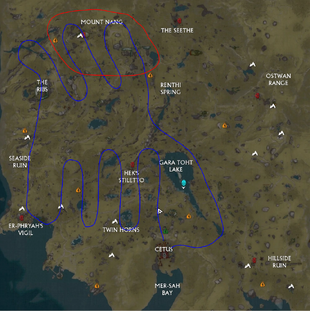 Route the player can take that has a decent chance of spawning a Tusk Thumper. (Based on testing, but may not accurately reflect actual spawn rates.)