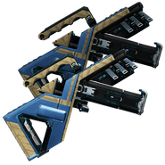  Tenet Diplos - Akimbo automatic pistols that can engage a lock-on mode while aiming to burst-fire seeking projectiles; auto-reloads when holstered.