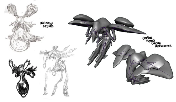 Early concept art for the Infested Drone.
