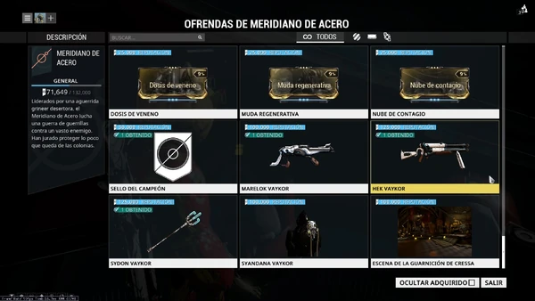 Vista del sindicato Meridiano de Acero, para la compra de la Hek Vaykor.