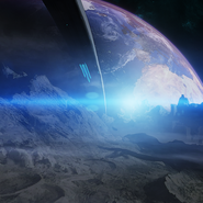 Silent Blue - "The blue Earth looms over Lua. A serene Vistagraph by Raff Seglass."