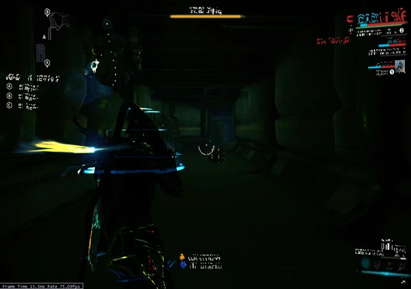 Voici comment est votre écran après être passé dans le champ électromagnétique d'une porte Grineer surplombée d'une de la Barre de Détection.