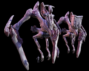 Revealed in Devstream 100. Size comparison with &nbsp;Excalibur. The Ropalolyst model on the right had its lost head replaced with a piece of Temple Flesh.