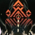 Prisma Sigil with black base color and orange Warframe color in motion.