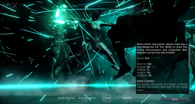 Nyx adatlapja a kódexben.