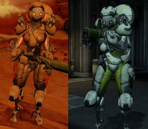 Comparison between Heavy Gunner in Space and Arid Heavy Gunner in Settlement.