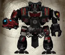 Modern Dark Angels Butress-Pattern Dreadnought ancient brother Jakub Zhukov of the 13th Order, Determined Wall of the Black Castle, assigned to the dour Ironwing Formation. He is equipped with a Plasma Lance and a Close Combat Weapon.