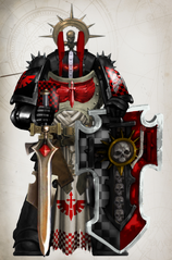 Modern Dark Angels Deathwing Companion sister Seraphina Bathora of the 5th Order, Consecrated Knight of the Dark Forest, assigned to the elite Deathwing Formation. She is clad in Artificer-Made Mark IX "Mordred" Pattern Power Armor and armed with a relic Calibanite Warblade and an Mastercrafted Storm Shield.