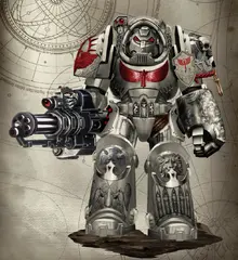 Modern Dark Angels Deathwing Terminator sister Bethoria Stahalia, Defiant Consecrator of the Secret Gate, assigned to the elite Deathwing Formation. She is clad in Artificer-Made Galahad Pattern "Mk II" Terminator Armor and armed with a mastercrafted Guinivere-Pattern Assault Cannon. (Made by Algrim Whitefang)