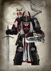 High Hospitaller Arapharel Cross, current Chief Apothecary of the Dark Angels Legion. He is clad in a set of modified Mark IX "Mordred" Pattern Power Armor. (Made by AutomaticAI)