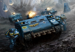 An  strike force makes planetfall led by a Rhino APC.