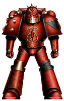 A Pre-Heresy Blood Angels officer wearing Mark IV Maximus Pattern Artificer Armour