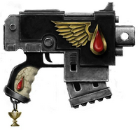 A Blood Angels Bolt Pistol; these finely wrought weapons of war are as reliable as they are ornate