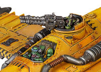 A close-up of an Ork Flyboy and Gretchin gunner on a Burna Bomma