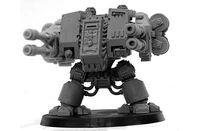 A Mortis Pattern Dreadnought armed with twin-linked Autocannons