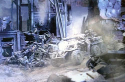 A Tauros Venator patrolling an  shanty-town