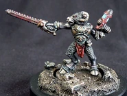 Imperial Army Beastman during the Great Crusade, armed with a Chainsword and a Plasma Pistol.