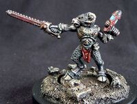 Imperial Army Beastman during the Great Crusade, armed with a Chainsword and a Plasma Pistol