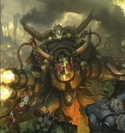 Ghazghkull Thraka in combat in his new body after his resurrection by  following his death at the . He is now even more powerful than before he was slain by the  .