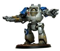 A Contemptor Pattern Dreadnought of the Astral Claws Chapter of Space Marines; armed with a twin-linked Lascannon and a Dreadnought Close Combat Weapon