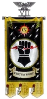 Company Banner of the Imperial Fists' 4th Company; it is common amongst Chapters of the First Founding for their companies to commemorate the Chapter's origins by incorporating their forebear's Space Marine Legion number atop their banners when they are used as vexillum