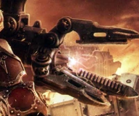 A Hekaton Siege Claw firing its Rad Cleanser