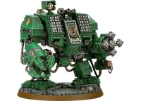 A Mars Pattern Mark V Ironclad Dreadnought of the Salamanders Chapter, armed with a Dreadnought Close Combat Weapon, a Seismic Hammer with underslung Heavy Flamer, and Ironclad Assault Launchers.