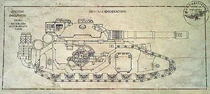 An ancient Mechanicum STC schematic of the Fellblade super-heavy tank