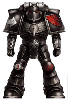 Pre-Heresy Dark Angels Legionary arrayed in Mark II Paravane sub-type power armour, an idiosyncratic variant of the widely-issued Mark II Crusade Power Armour produced by the Artificers of the Isup>st Legion, and renowned for its enhanced void endurance and other systems.