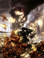 The Freeblade known as the Obsidian Knight fights against the forces of the T'au Empire during the Battle of Mu'gulath Bay.